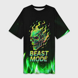 Футболка женская длинная Режим зверя огненный череп, цвет: 3D-принт