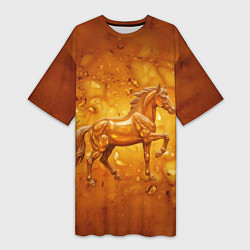 Футболка женская длинная Лошадь из желтого янтаря, цвет: 3D-принт