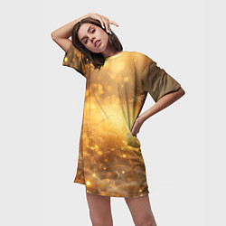 Футболка женская длинная Золотые лучи солнца на рассвете, цвет: 3D-принт — фото 2