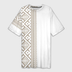 Женская длинная футболка Узоры славянские в бежевом цвете