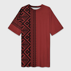 Женская длинная футболка Узоры славянские в красном цвете