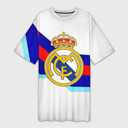 Футболка женская длинная Real Madrid текстура полосы, цвет: 3D-принт