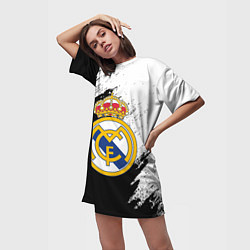 Футболка женская длинная Real Madrid текстура штрихи, цвет: 3D-принт — фото 2