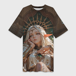 Женская длинная футболка Беловолосая королева эльфов на троне