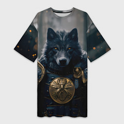 Футболка женская длинная Волк в доспехах, цвет: 3D-принт