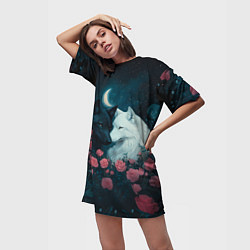 Футболка женская длинная Влюбленные волки и розы, цвет: 3D-принт — фото 2