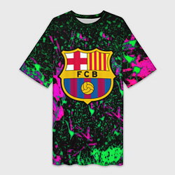 Футболка женская длинная Барселона кислотные неоновые краски, цвет: 3D-принт