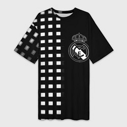 Футболка женская длинная Real Madrid клетка, цвет: 3D-принт