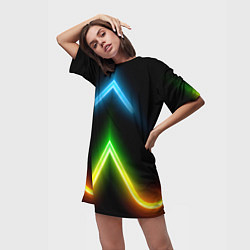Футболка женская длинная Neon multicolored lines, цвет: 3D-принт — фото 2