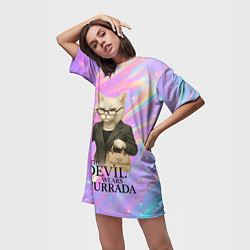Футболка женская длинная Дьявол носит Пурада пародия с белой кошкой, цвет: 3D-принт — фото 2