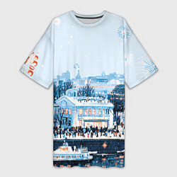 Футболка женская длинная Иллюстрация Московский новый год, цвет: 3D-принт