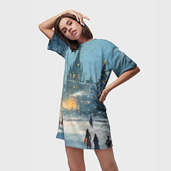 Футболка женская длинная Новогодняя елка в Москве, цвет: 3D-принт — фото 2