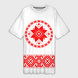 Женская длинная футболка Славянская вышиванка узорная