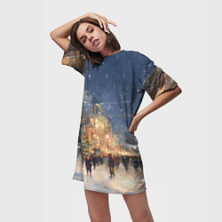 Футболка женская длинная Новый год в Москве новогодняя елка, цвет: 3D-принт — фото 2