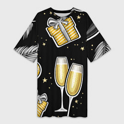 Футболка женская длинная Новогодний вайб, цвет: 3D-принт