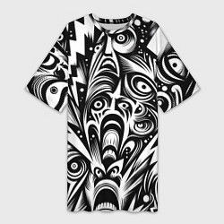 Футболка женская длинная Lightnings and faces - ai art fantasy, цвет: 3D-принт