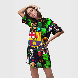 Футболка женская длинная Minecraft x barcelona fc, цвет: 3D-принт — фото 2