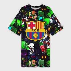 Женская длинная футболка Minecraft x barcelona fc