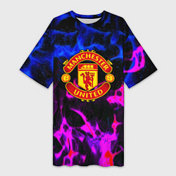 Женская длинная футболка Манчестер Юнайтед огонь неон