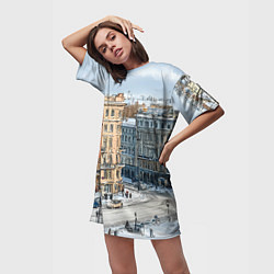 Футболка женская длинная Зимняя улица Питера, цвет: 3D-принт — фото 2