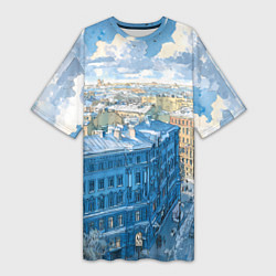 Женская длинная футболка Зимний утренний Питер