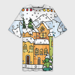 Женская длинная футболка Новогодний снегопад