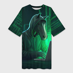 Футболка женская длинная Конь хакер, цвет: 3D-принт