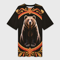 Женская длинная футболка Медведь в орнаменте
