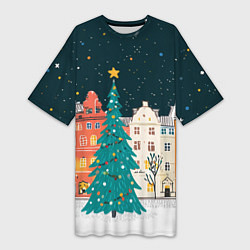 Женская длинная футболка Новогодняя ночь в городе