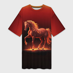 Женская длинная футболка Узор с конем огнем