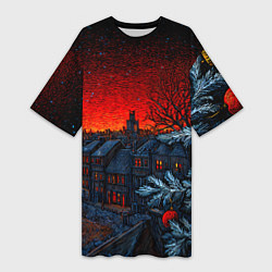 Женская длинная футболка Новый год в ночном городе