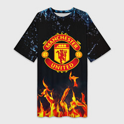 Футболка женская длинная Манчестер Юнайтед лёд и огонь, цвет: 3D-принт