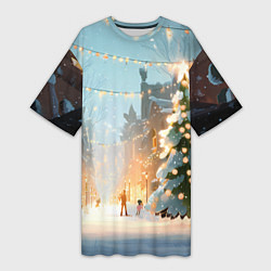 Женская длинная футболка Новогодняя елочка