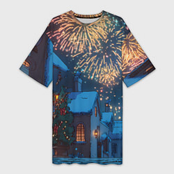 Женская длинная футболка Праздничный новогодний салют