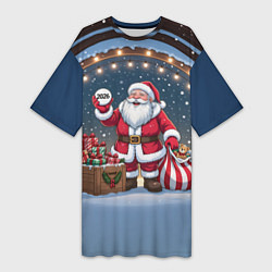 Женская длинная футболка Санта с мешком подарков