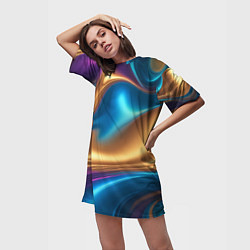 Футболка женская длинная Сплавы разноцветные, цвет: 3D-принт — фото 2