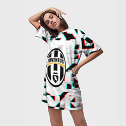 Футболка женская длинная Ювентус геометрия глитч, цвет: 3D-принт — фото 2