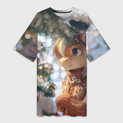 Женская длинная футболка Лошадка в свитере