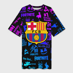 Женская длинная футболка Barcelona x fortnite neon