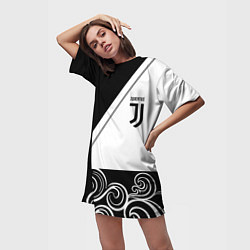 Футболка женская длинная Ювентус геометрия полосы текстура, цвет: 3D-принт — фото 2