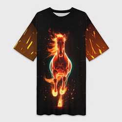 Футболка женская длинная Огненная лошадь из темноты, цвет: 3D-принт