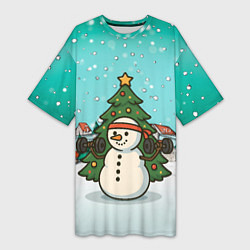 Футболка женская длинная Снеговик - Новогодний Зож, цвет: 3D-принт