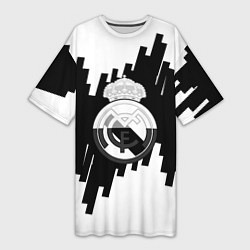 Женская длинная футболка Реал Мадрид белая геометрия