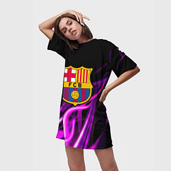 Футболка женская длинная Барселона неоновый огонь текстура, цвет: 3D-принт — фото 2