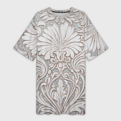 Футболка женская длинная Вензельные цветы, цвет: 3D-принт