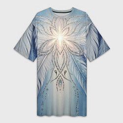 Футболка женская длинная Ледяной перьевой орнамент со светом, цвет: 3D-принт