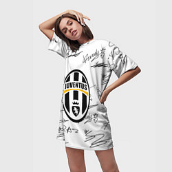 Футболка женская длинная Ювентус автографы текстура, цвет: 3D-принт — фото 2
