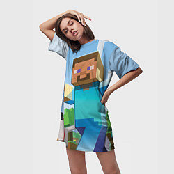 Футболка женская длинная Minecraft World, цвет: 3D-принт — фото 2