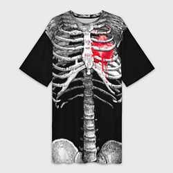 Женская длинная футболка Скелет с сердцем