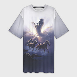 Женская длинная футболка Небесные лошади
